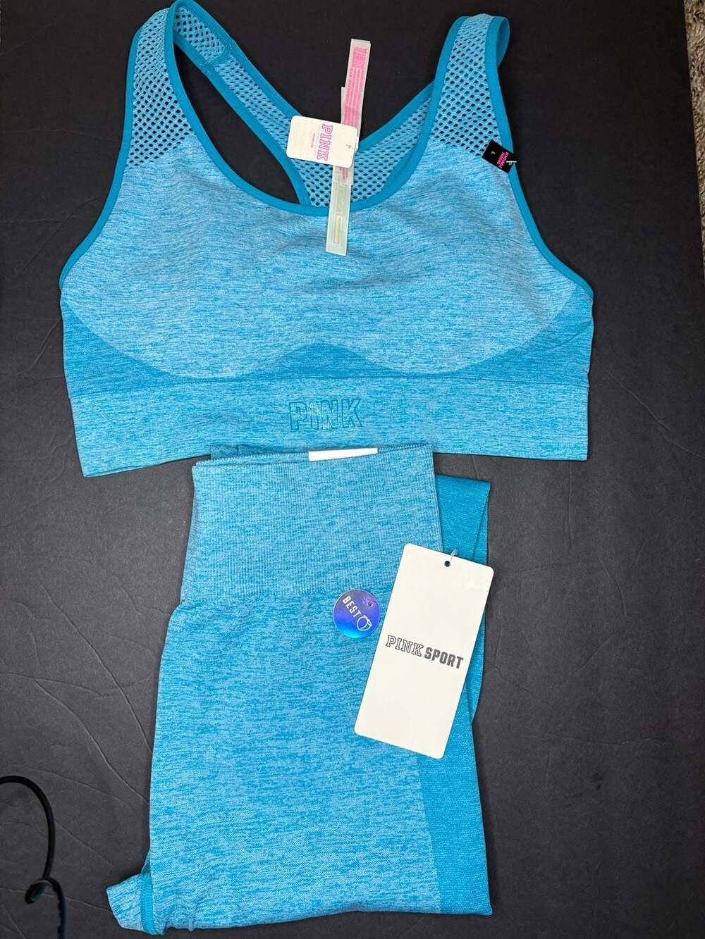PINK Victoria's Secret Seamless High Waist Workout Tight and Sports Bra Set in B